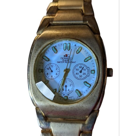 Denacci Watch Men Women Silver Tone Faceted Blue Crystal Dial Set - Picture 6 of 6